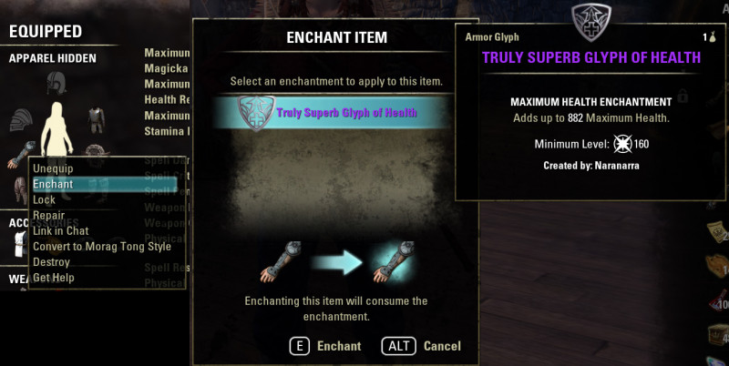 how to enchant an item in ESO with a glyph