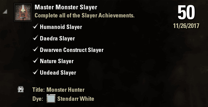 Master Monster Slayer Achievement list in ESO