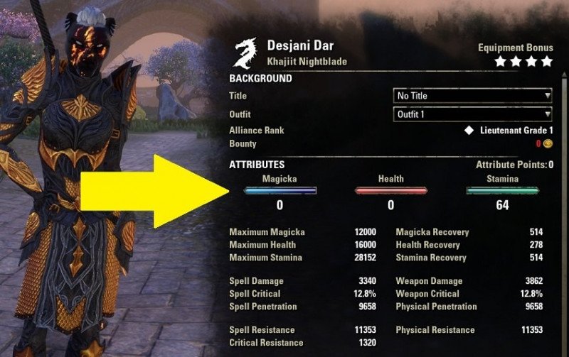 Attribute Points Character Sheet in ESO