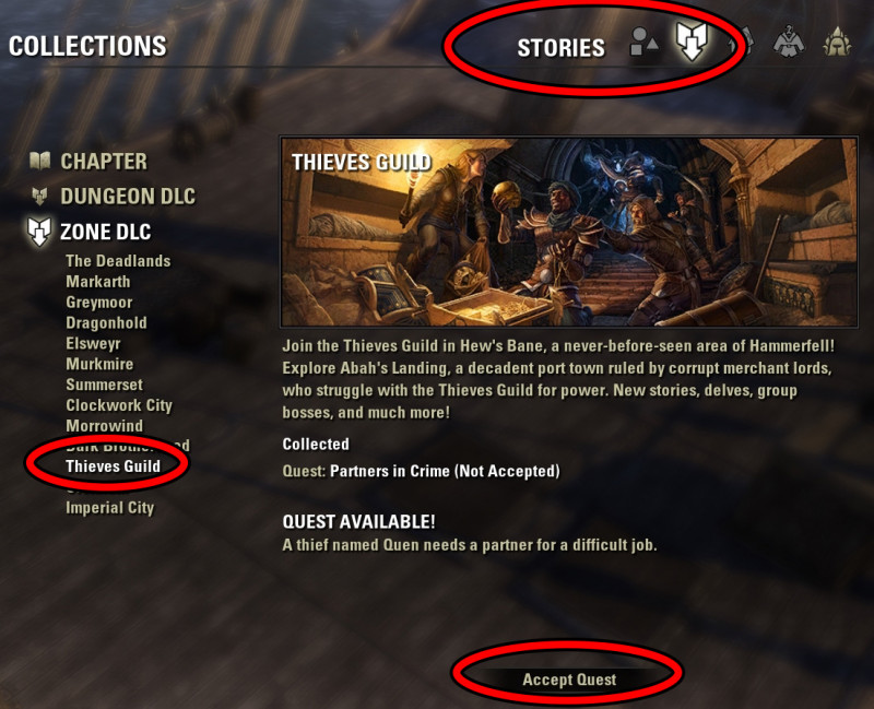 Thieves Guild Collections and stories Zone DLC in ESO