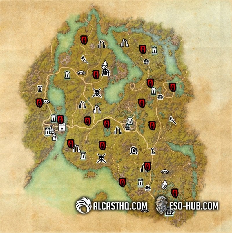 Map of Blackwood and some of the Oblivion Portals that spawn in the area