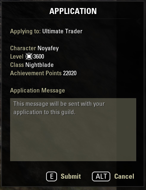 Application for in-game guild in ESO window