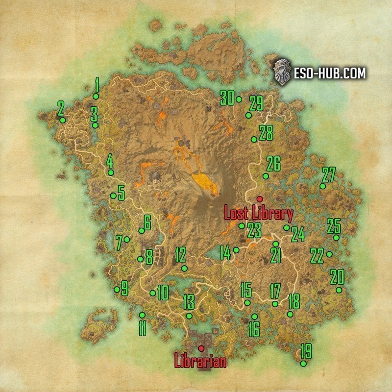 Vvardenfell map with waypoints to Ancestral Tombs Achievement in ESO