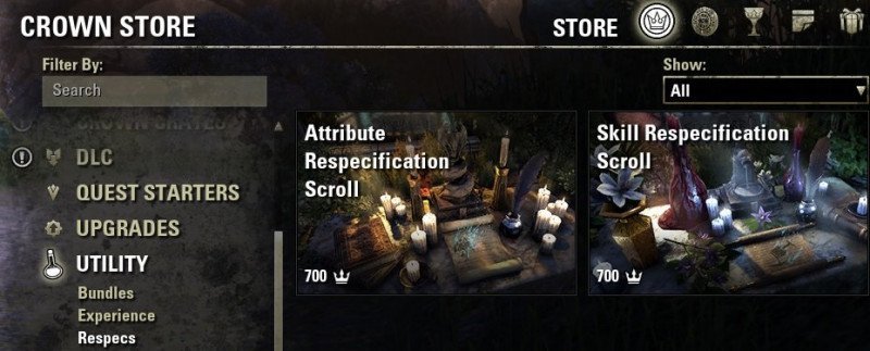 Respec attribute points and skills with crowns in the crown store ESO