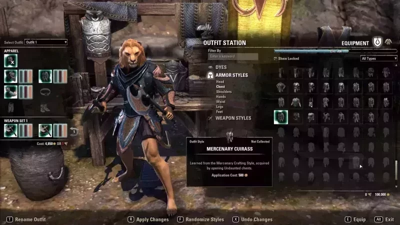 Khajiit changing his outfit armor style in ESO