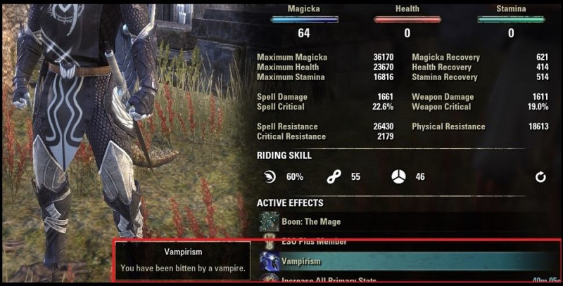 ESO Character being infected with the vampire curse
