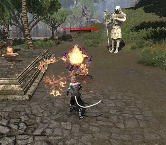 Fire Staff Heavy Attack on a Target Dummy in ESO