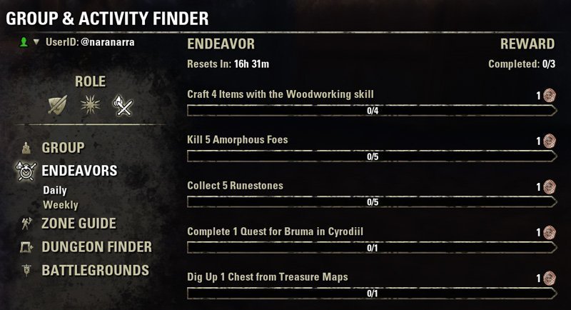 A list of daily Endeavors in ESO