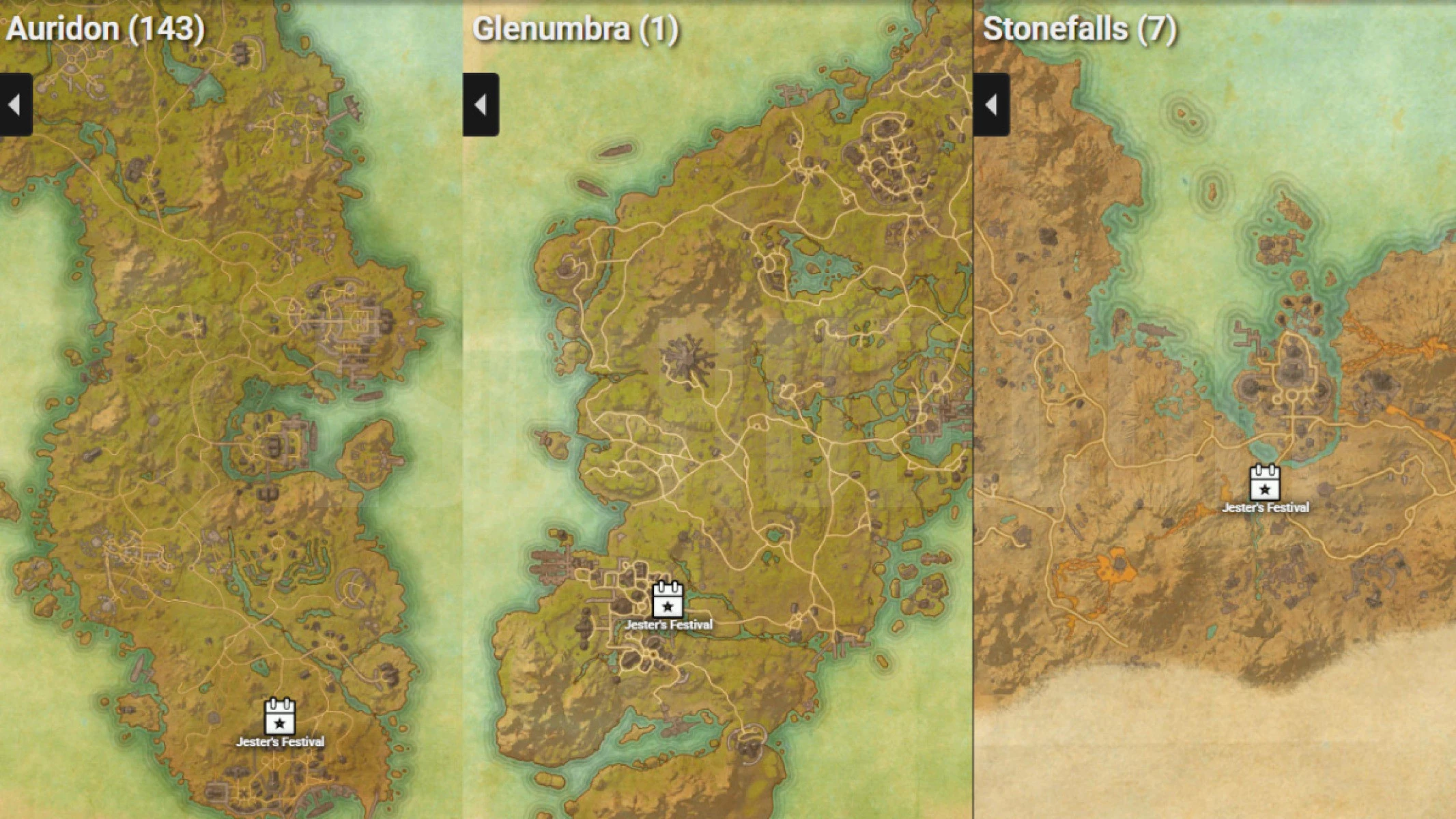 ESO Jester's Festival Tent location on map for all alliances, image taken from ESO-Hubs interactive map.