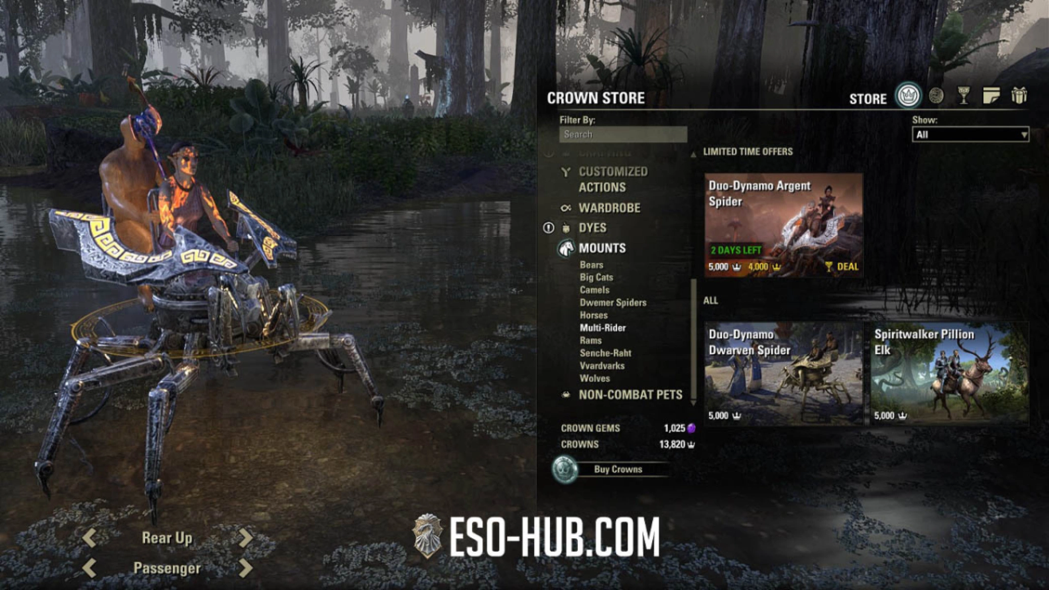 Duo-Dynamo Agent Spider mount in the Crown Store.