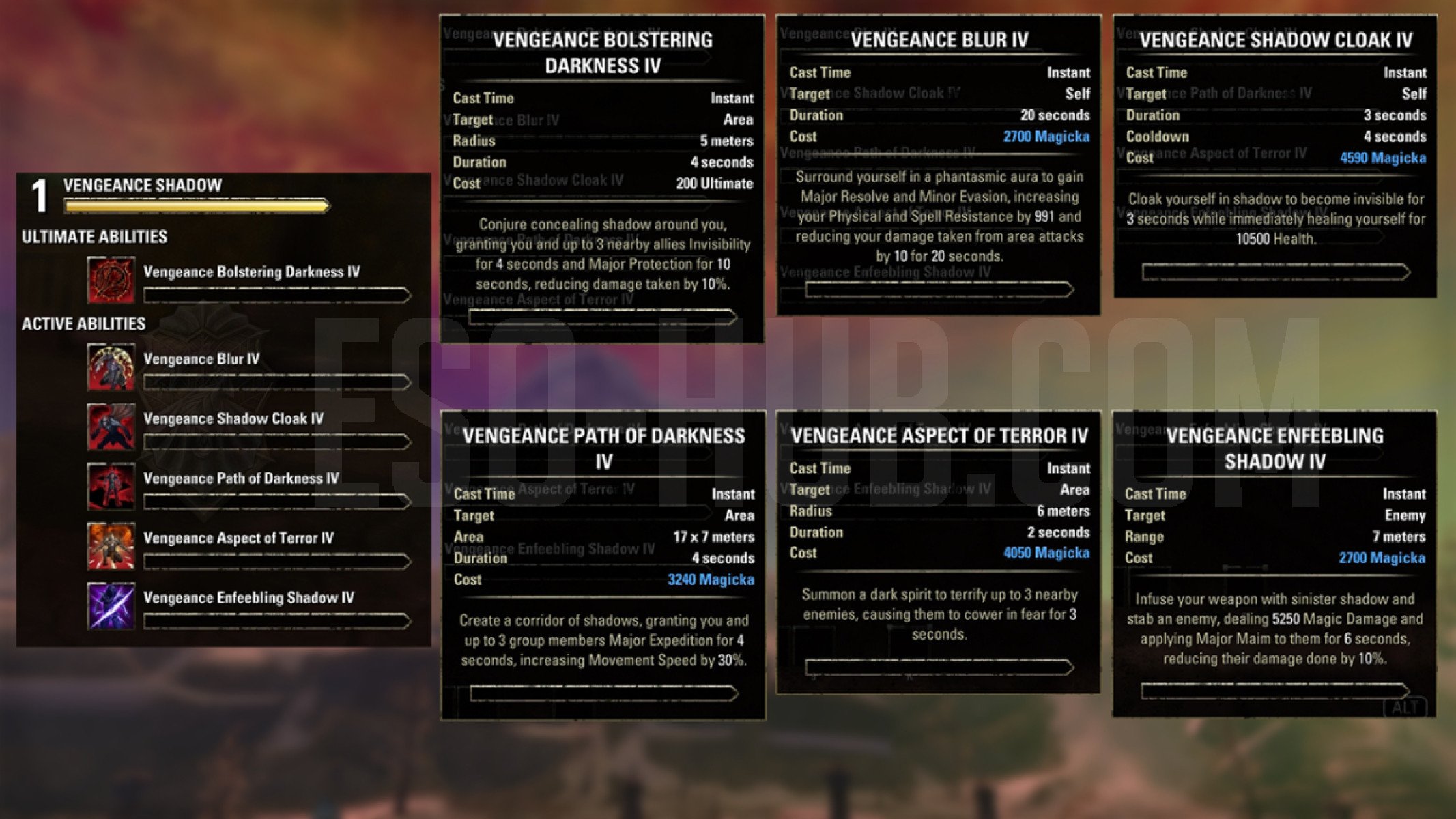 Nightblade Vengeance Shadow skills that are available only inside the ESO Vengeance Campaign Test