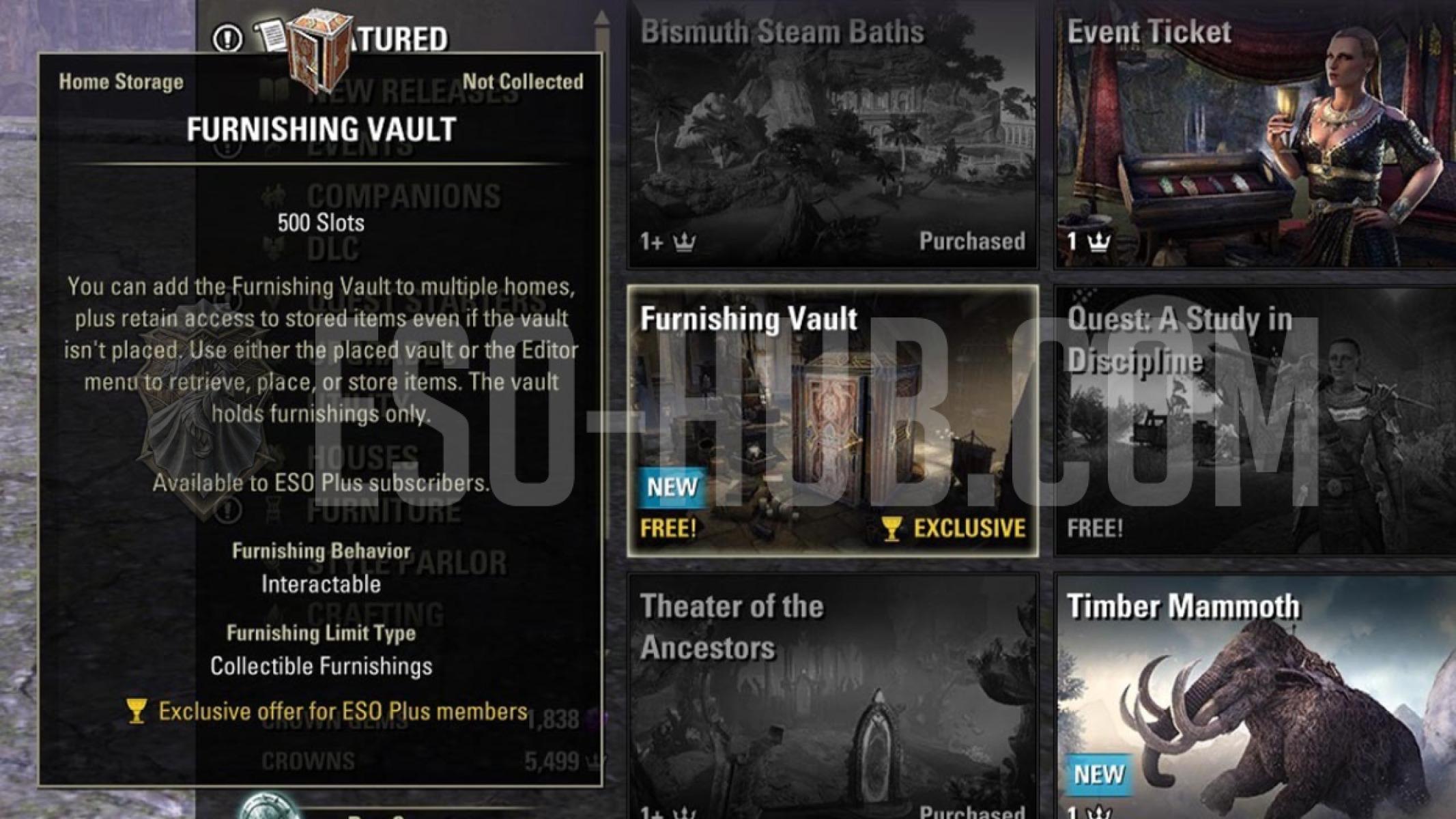 ESO Furnishing Vault is found in the Crown Store.
