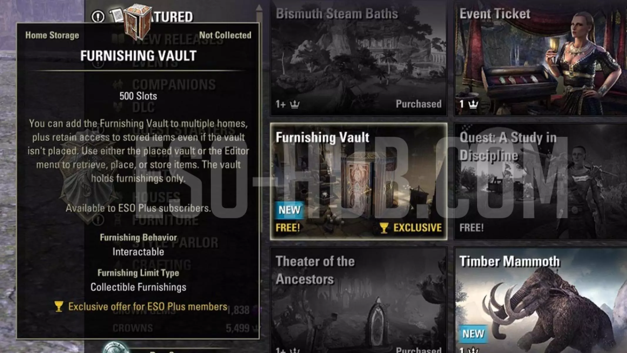 ESO Furnishing Vault is found in the Crown Store.