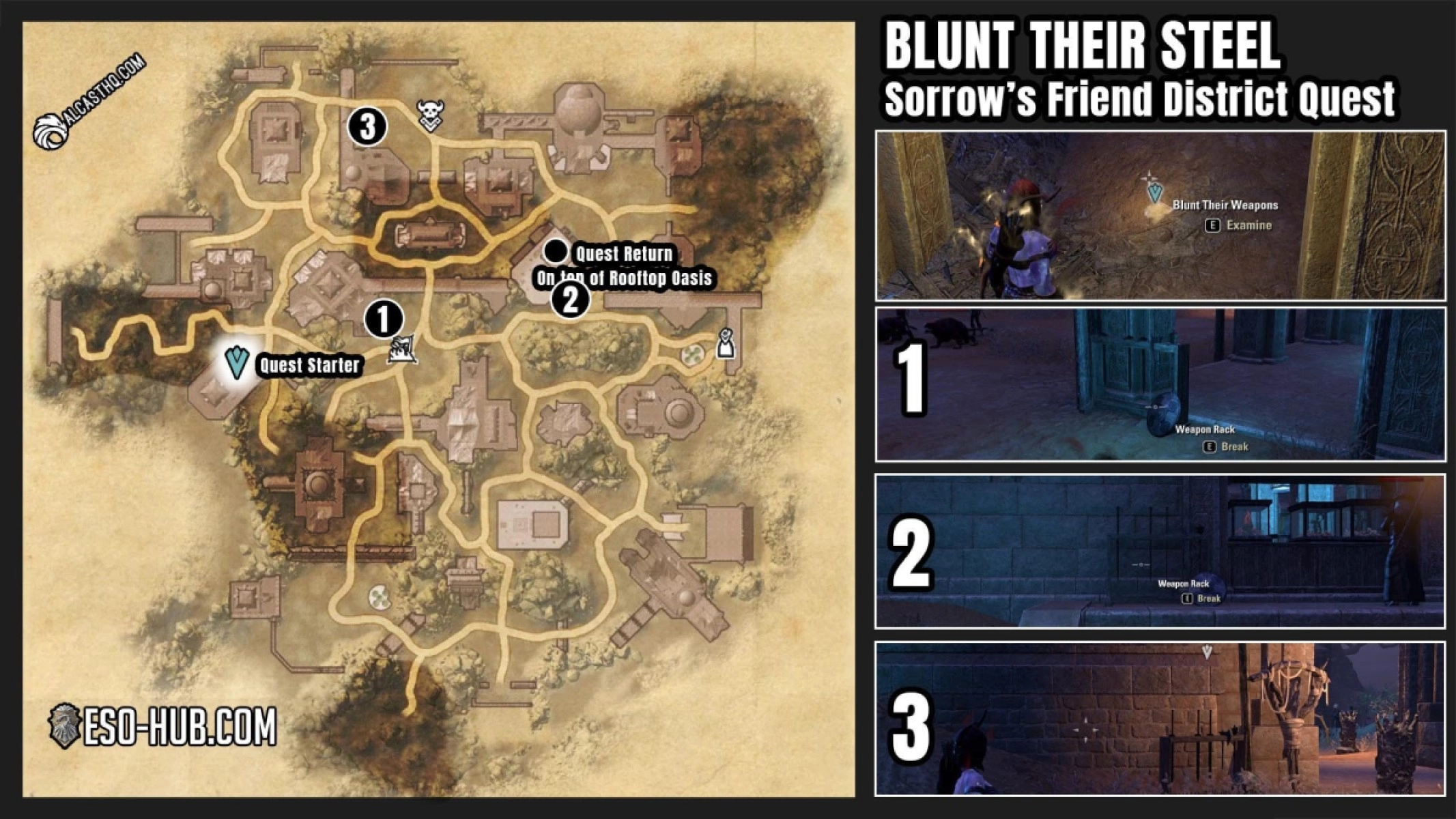 ESO Blunt Steel Quest objectives on the map.