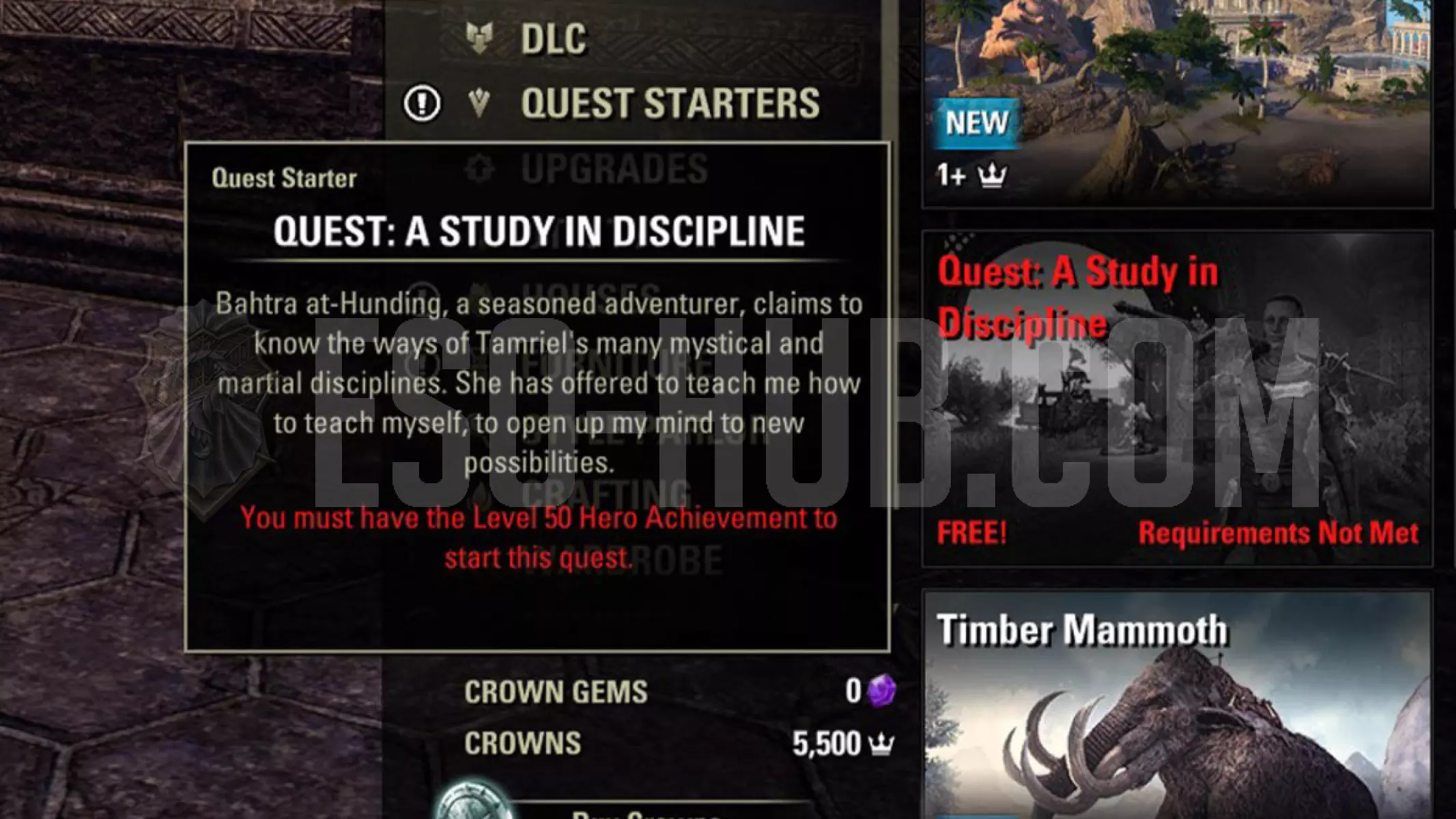 A Study in Discipline quest in the ESO Crown Store 