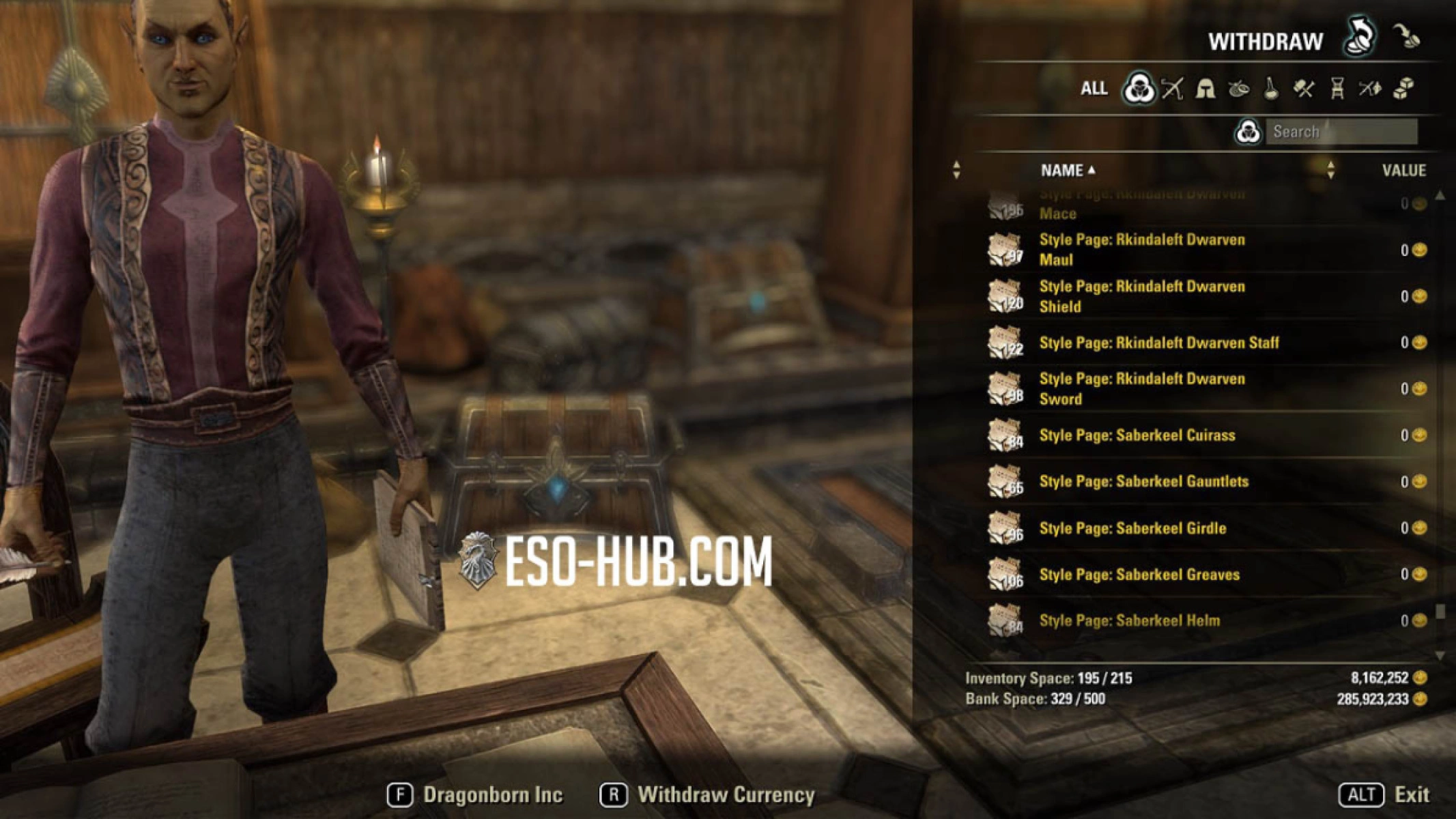 Guilds Banks in ESO have 500 slots.