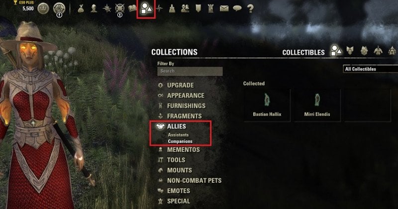 Where to find Azandar in the Collections menu in ESO