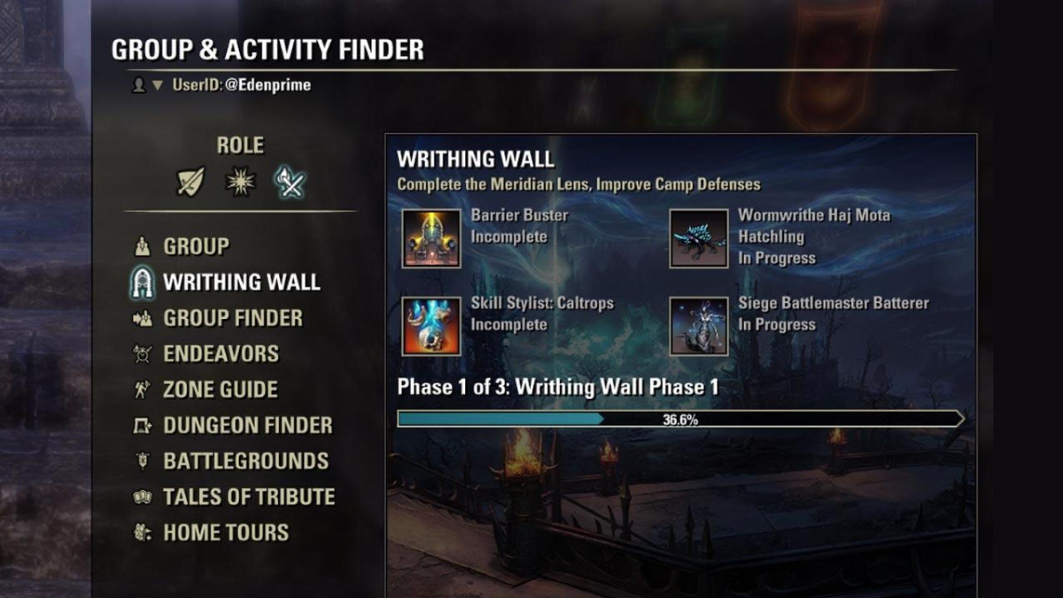 In-game progress bar for the Battle for the Writhing Wall event in the Group &amp; Activity Finder.