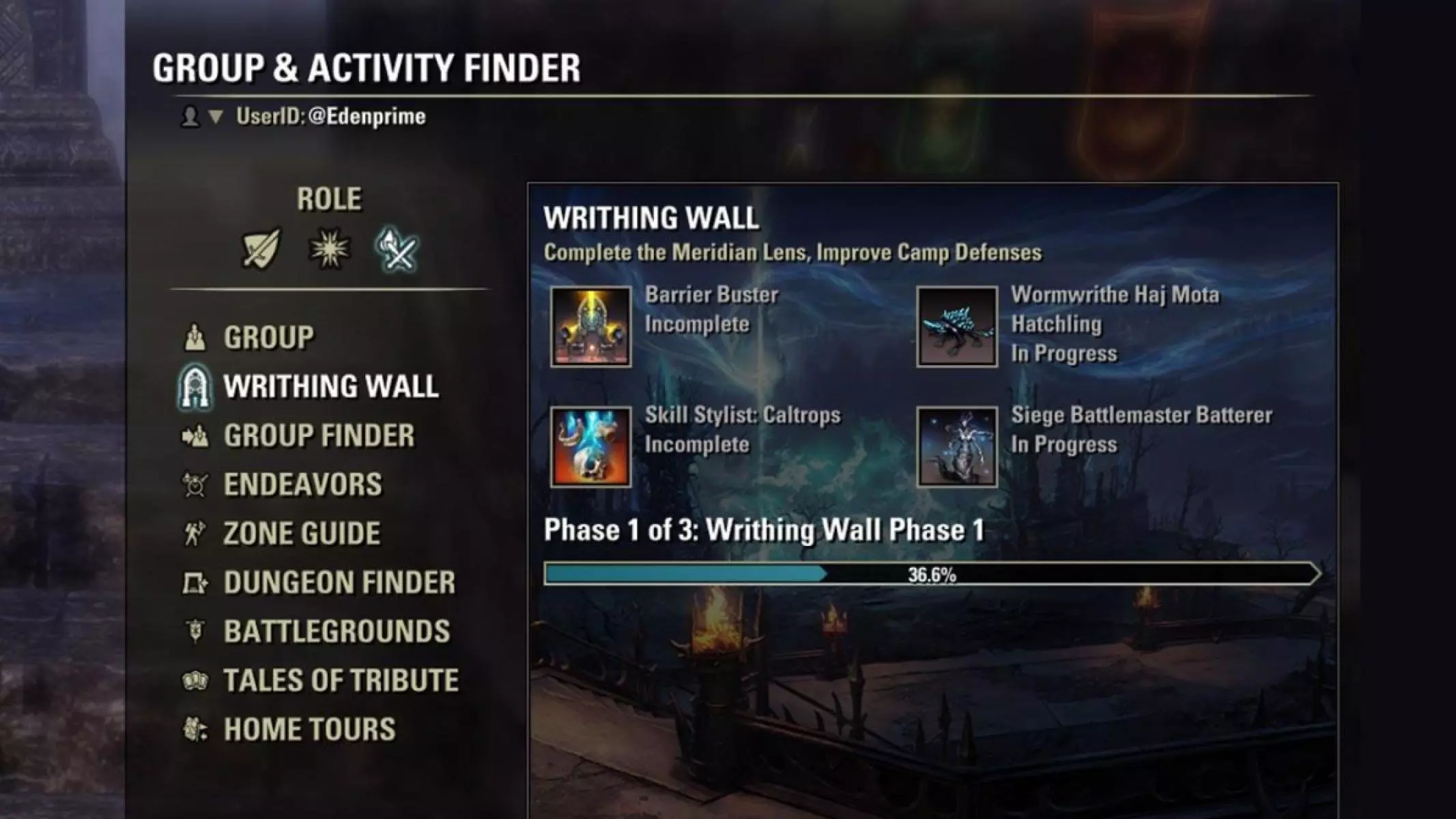 In-game progress bar for the Battle for the Writhing Wall event in the Group &amp; Activity Finder.