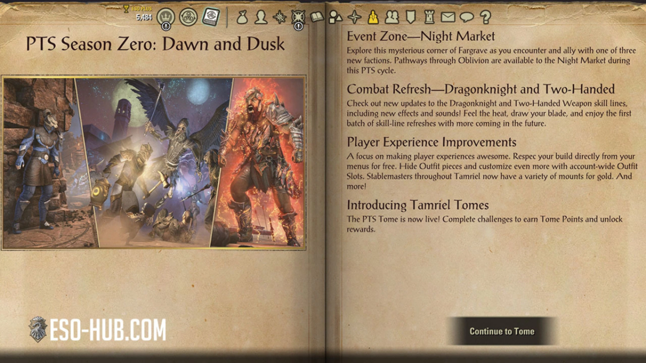 Season Zero Tamriel Tome as seen on the ESO Public test server.