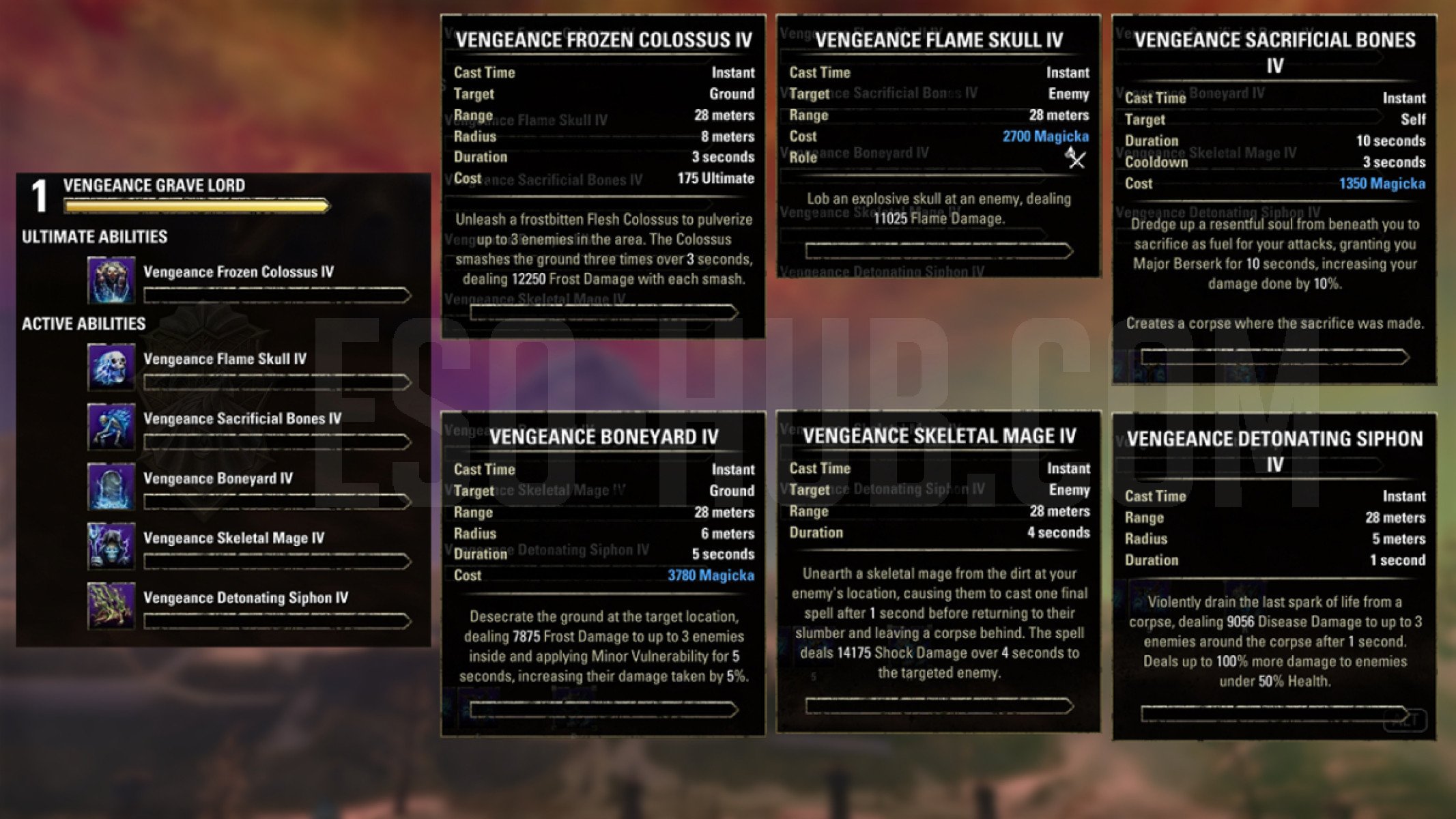 Necromancer Vengeance Grave Lord skills that are available only inside the ESO Vengeance Campaign Test