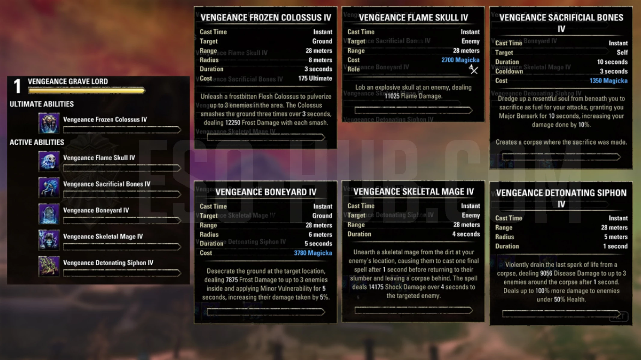 Necromancer Vengeance Grave Lord skills that are available only inside the ESO Vengeance Campaign Test