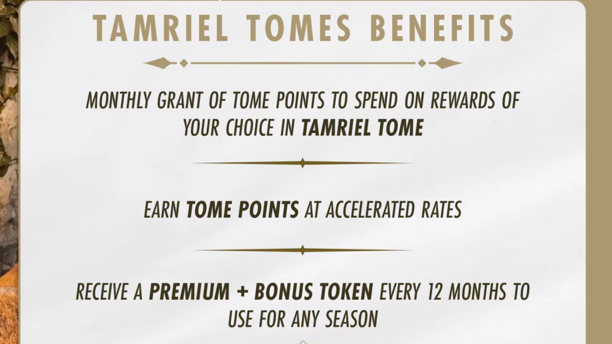 Benefits that ESO Plus Members will receive for the Tamriel Tome.