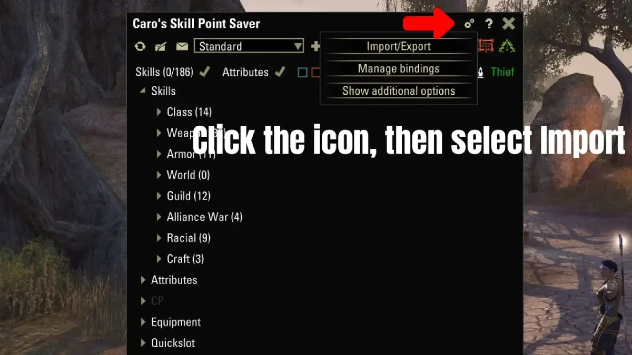 Click on the Wheel Icon in Caro's Skill Point Saver