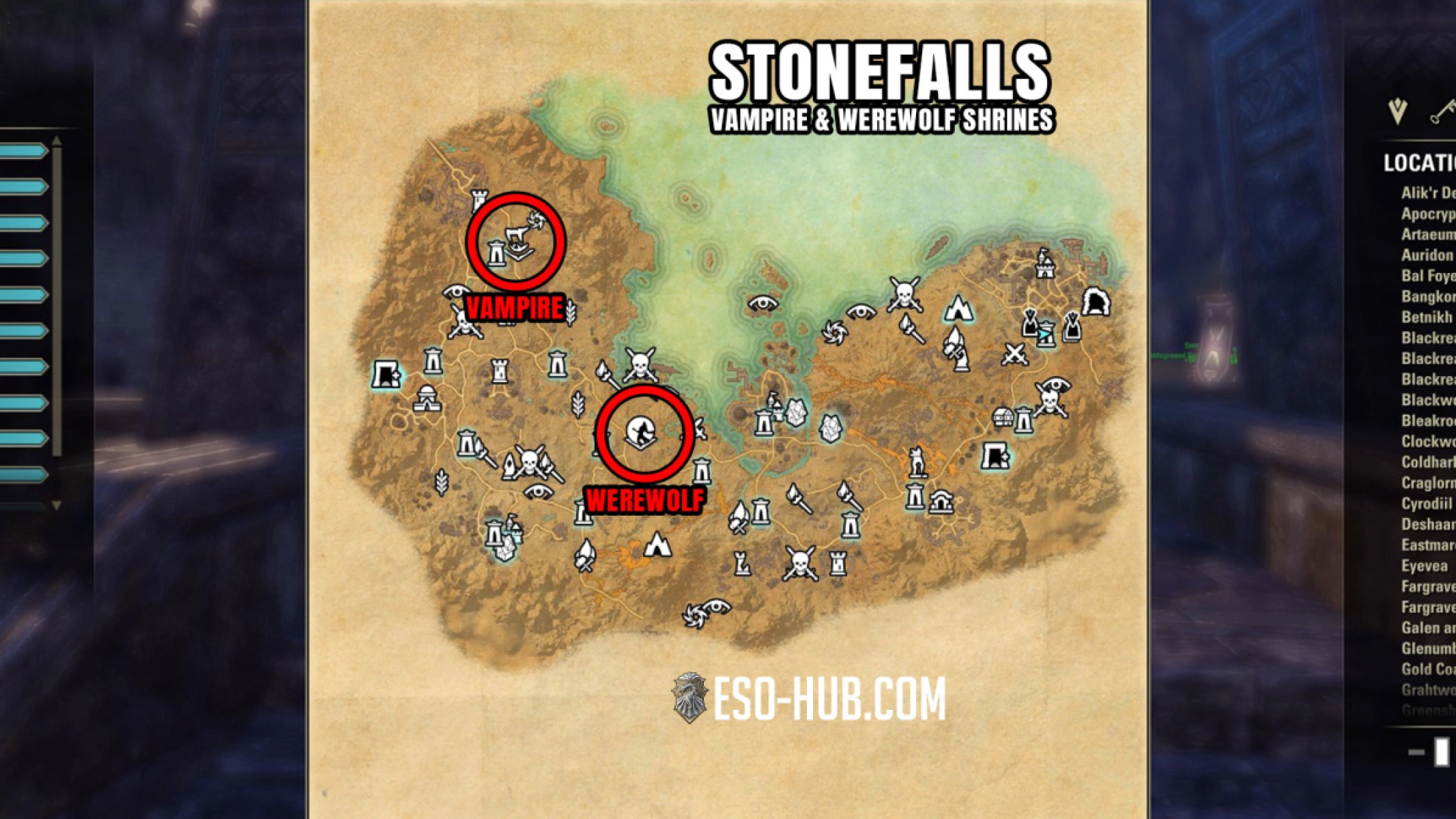 The Werewolf shrine in Stonefalls, the Ebonheart Pact starting zone added in ESO Update 49.