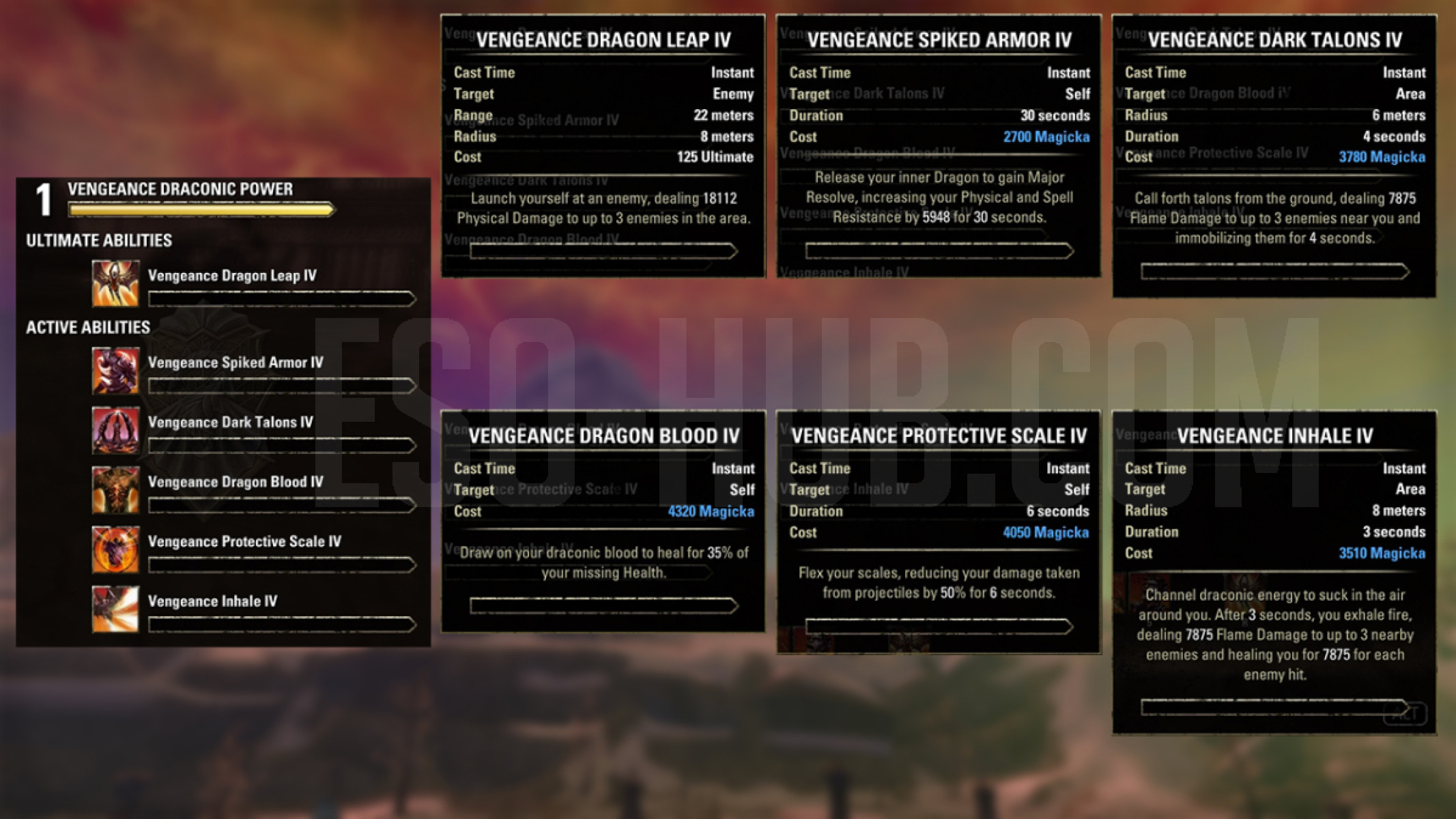 Dragonknight Vengeance Draconic Power skills that are available only inside the ESO Vengeance Campaign Test