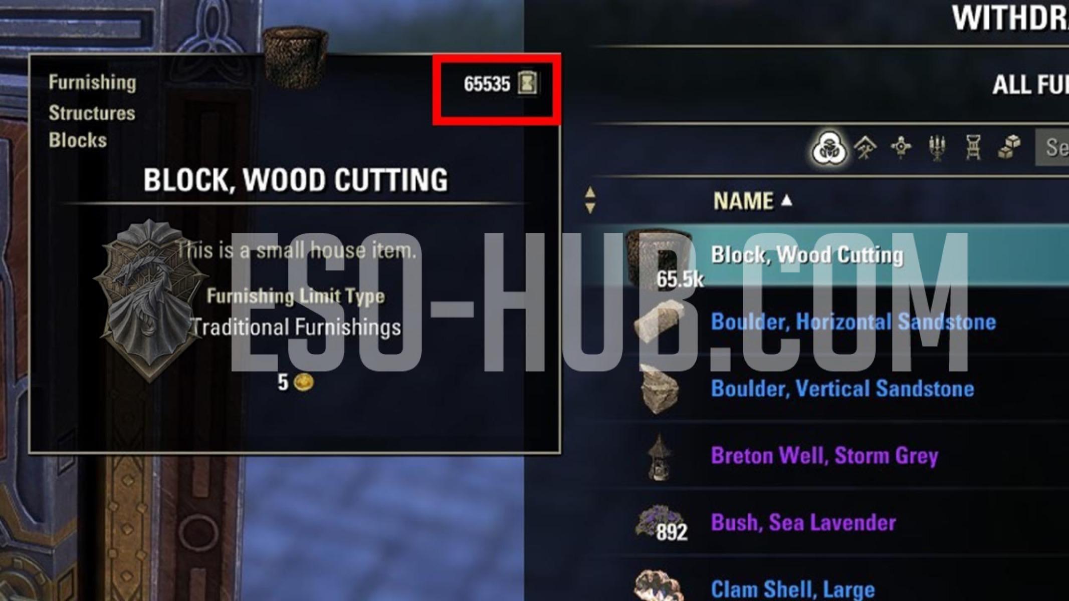 Image of maximum furnishing capacity per slot in the ESO Furnishing Vault.