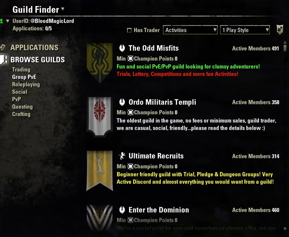 The Guild Finder in ESO