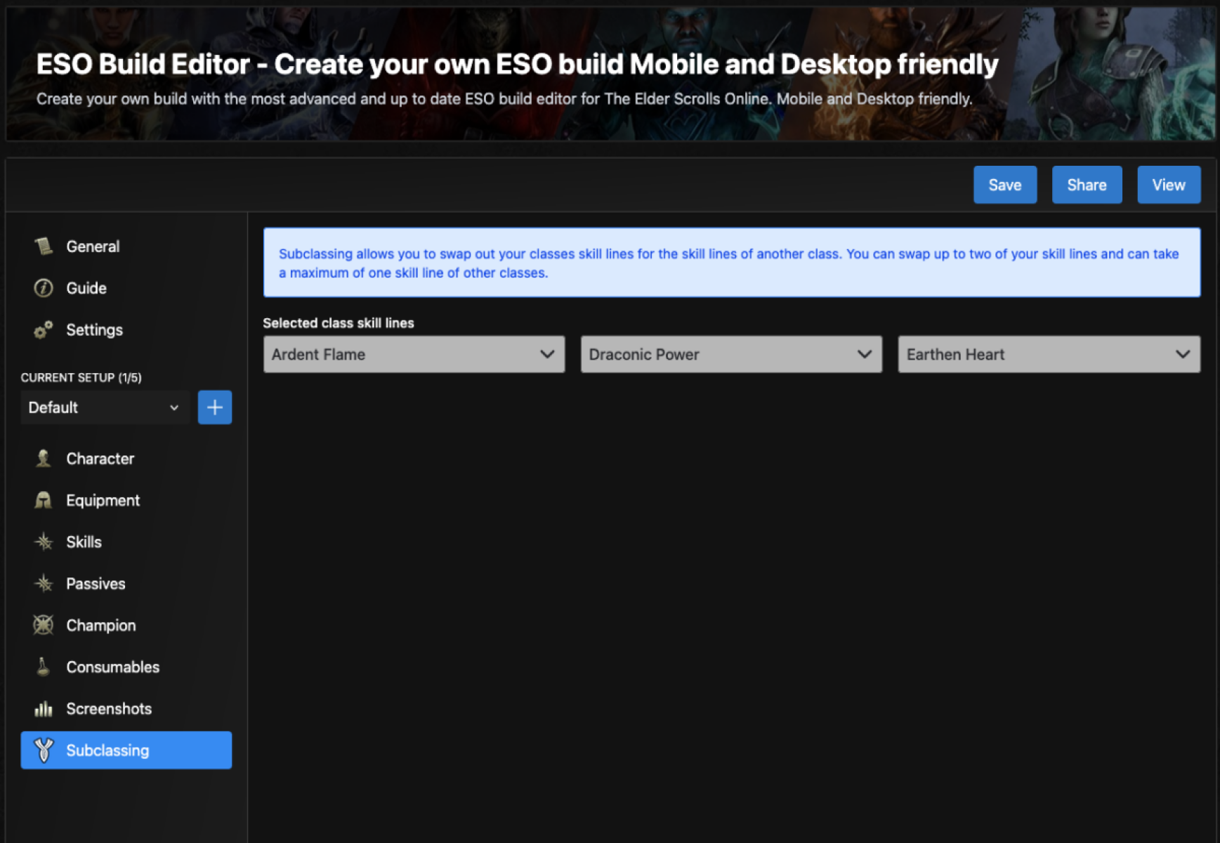 ESO-Hub Build Editor Subclassing tab