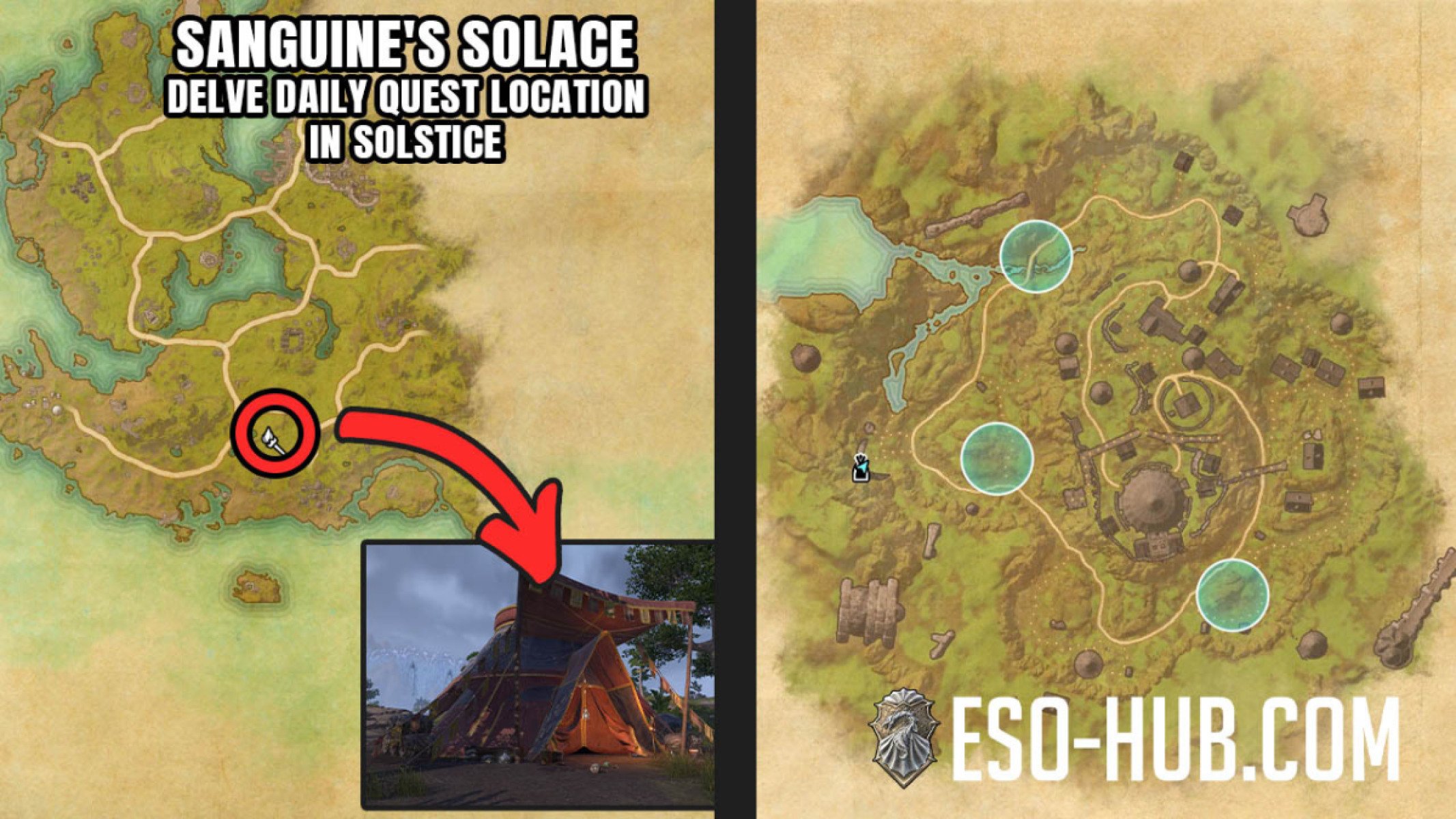 Sanguine's Solace: Vale of Revelry delve map, entrance, and objectives to gather Sanguine's solace in Solstice.