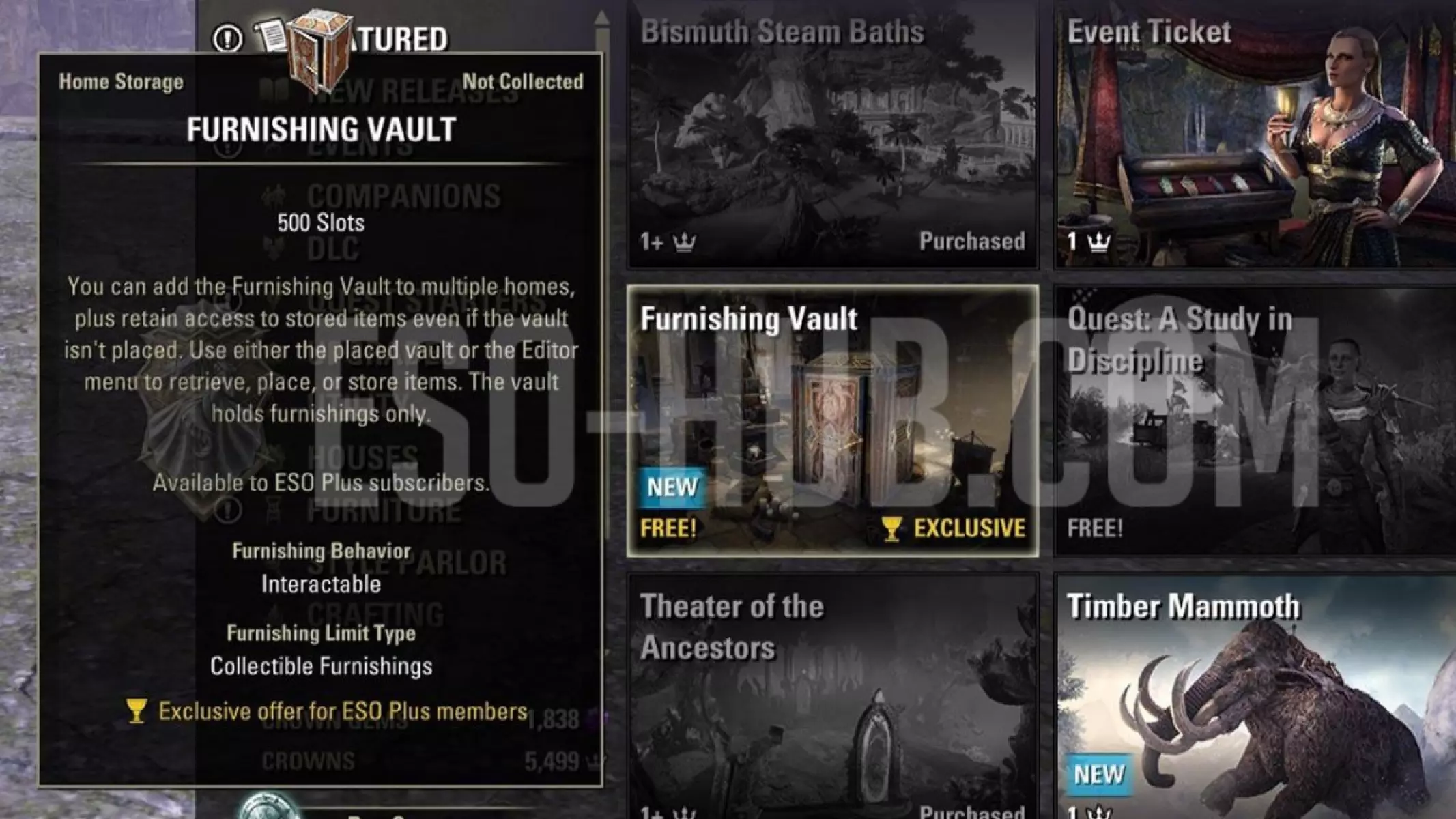 ESO Furnishing Vault is found in the Crown Store.