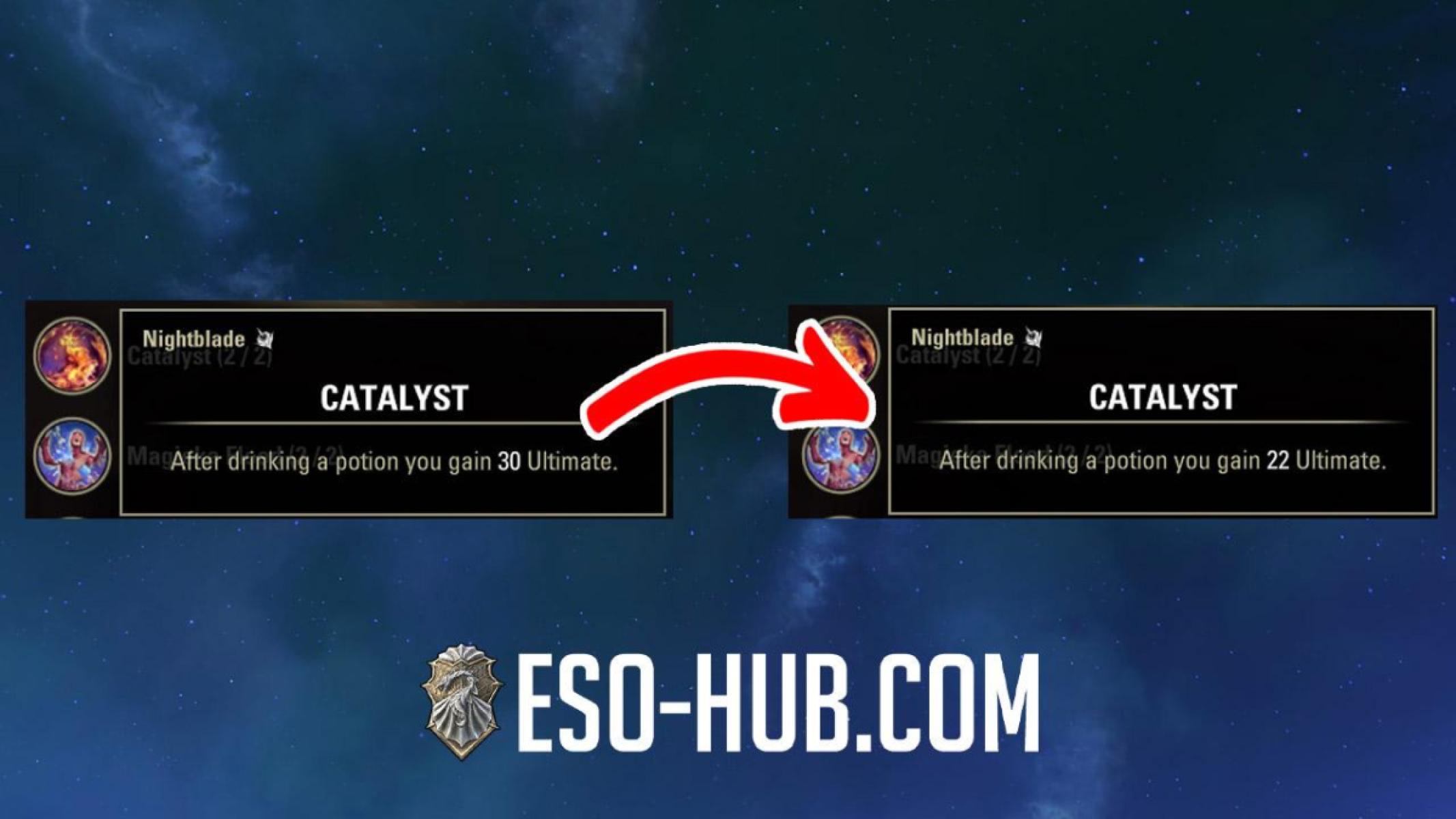 Nightblade Catalyst Passive, with the version from the live servers on the left and the PTS version on the right.