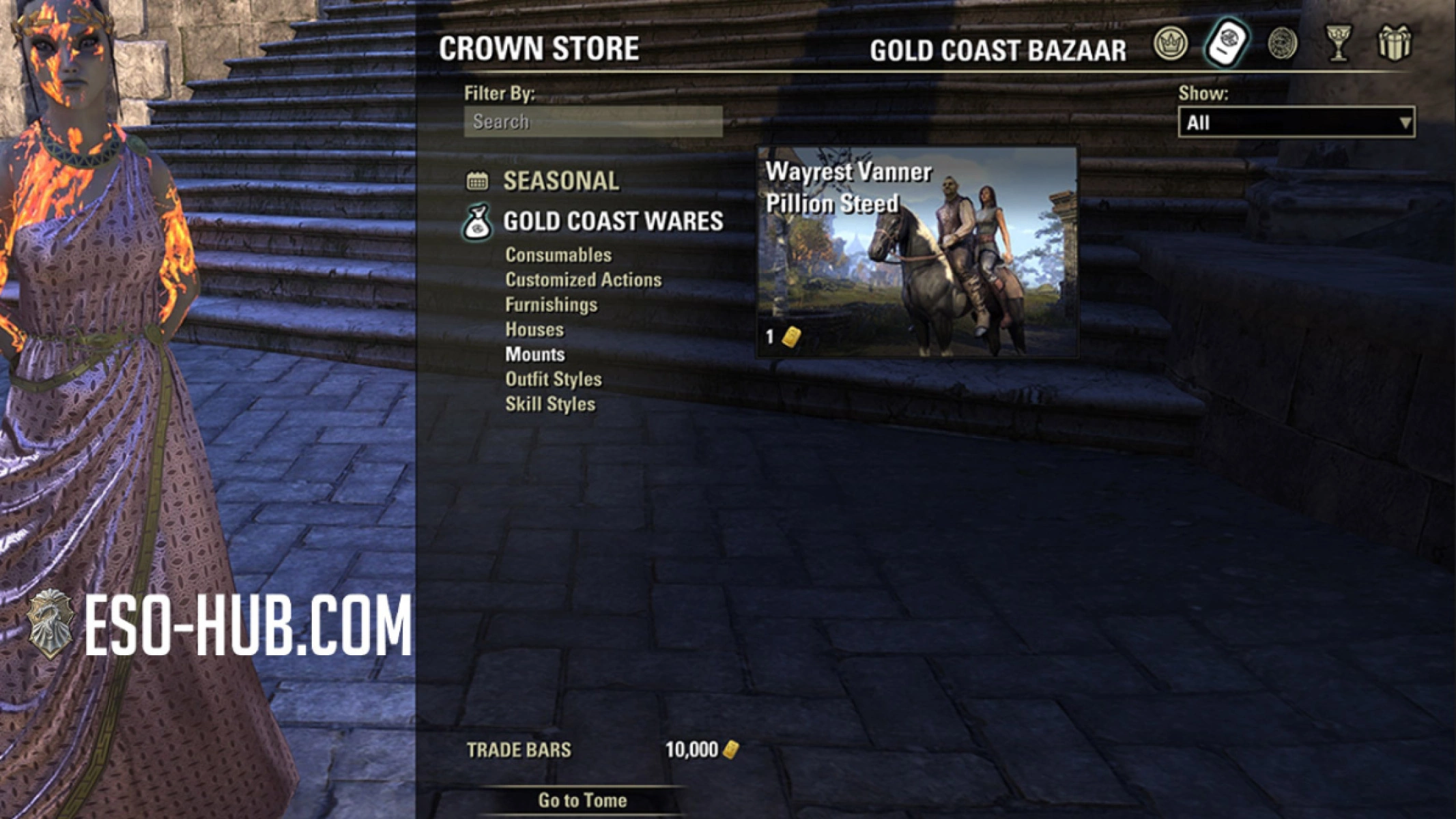 Gold Coast Bazaar shows a duo mount you can buy with Trade Bars (price shown is from the test server)