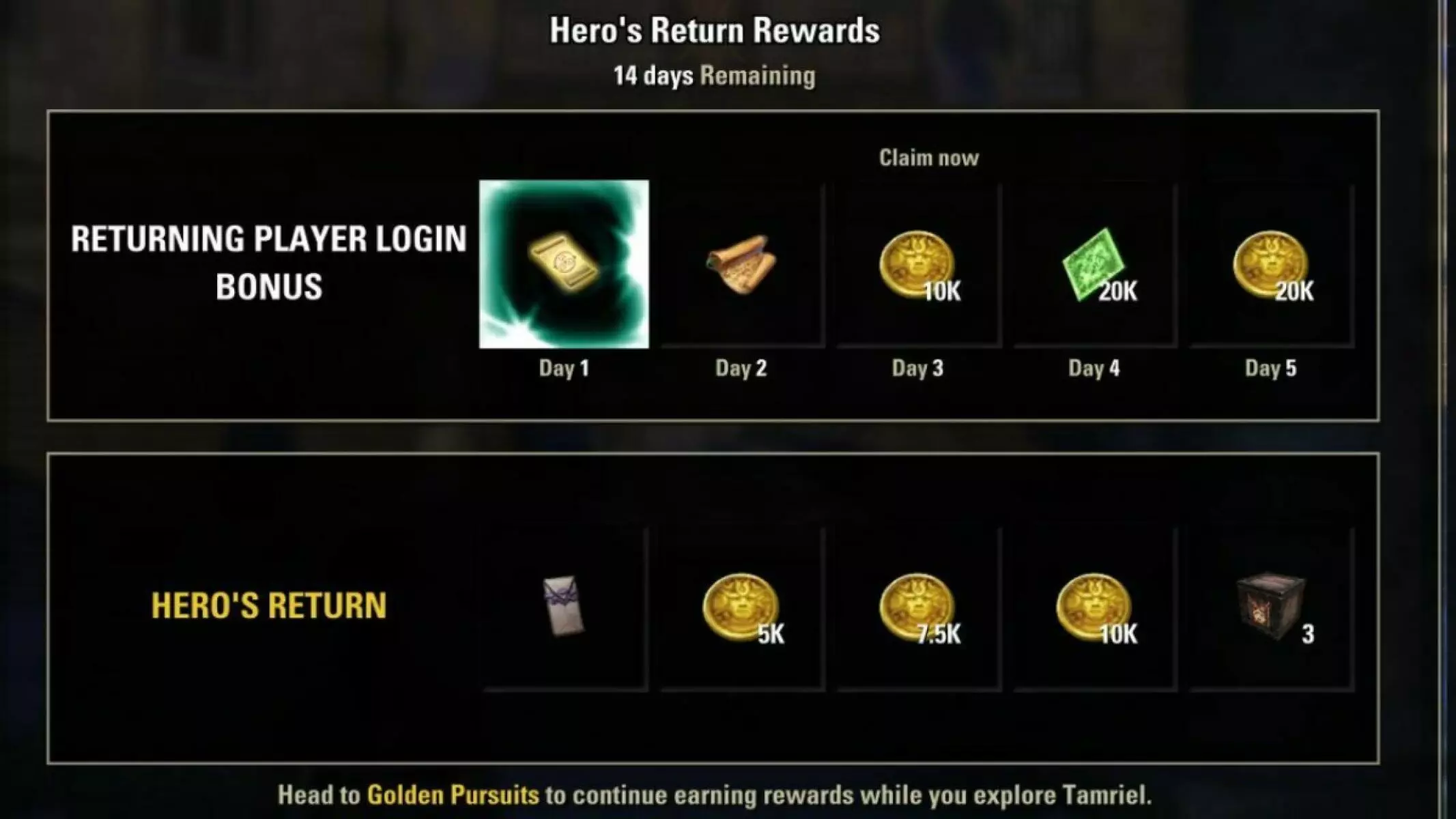 A Hero's Return Login Rewards in ESO