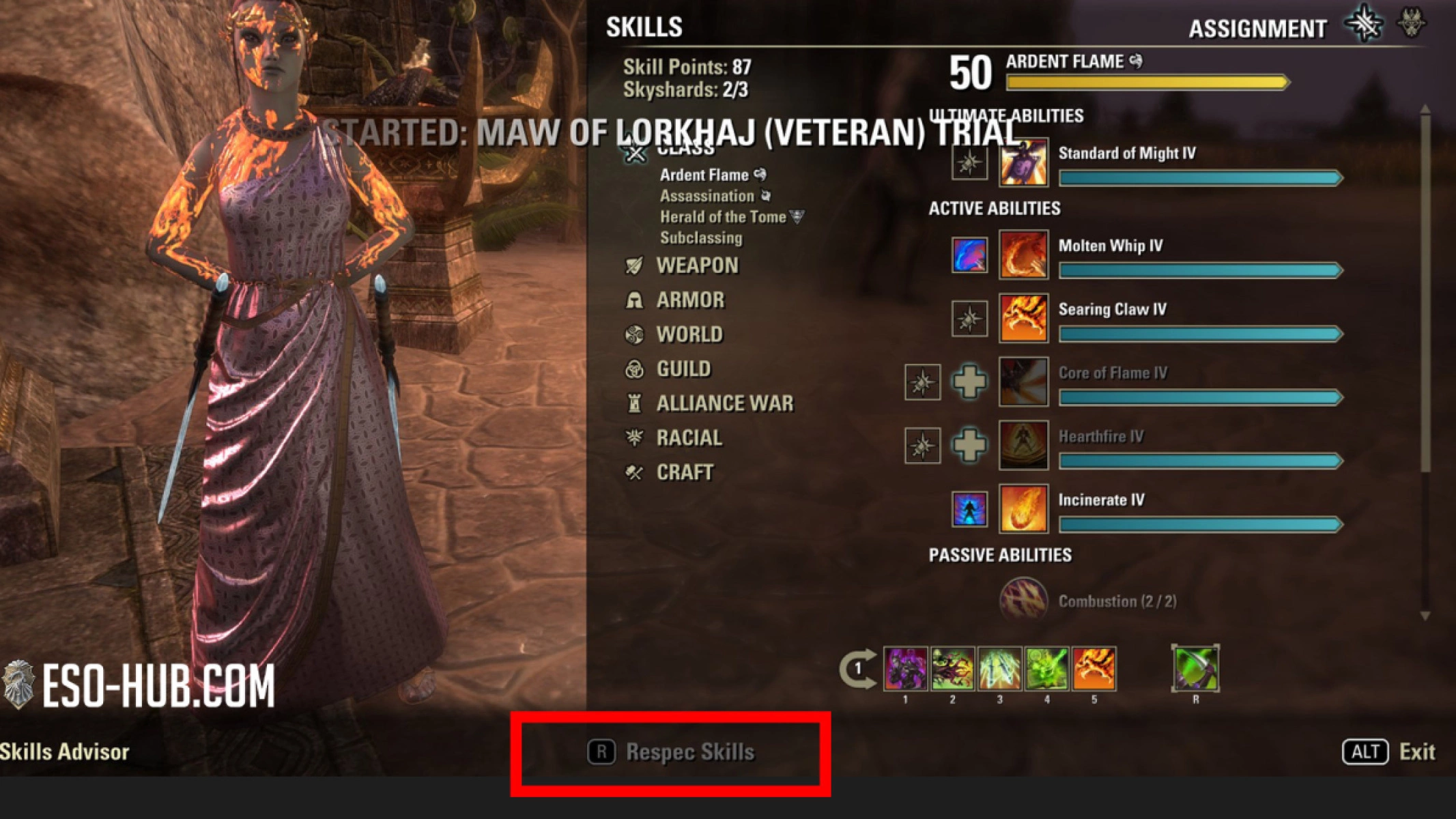Respec button gets greyed out when you enter leaderboard content like Veteran Maw of Lorkhaj Trial.
