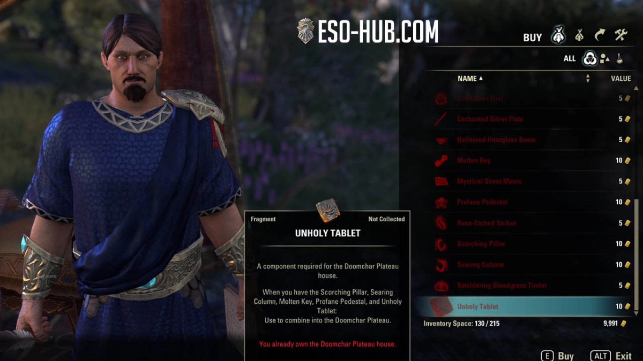 Event Merchant Wares on the PTS (note that the Trade Bar amounts are incorrect)