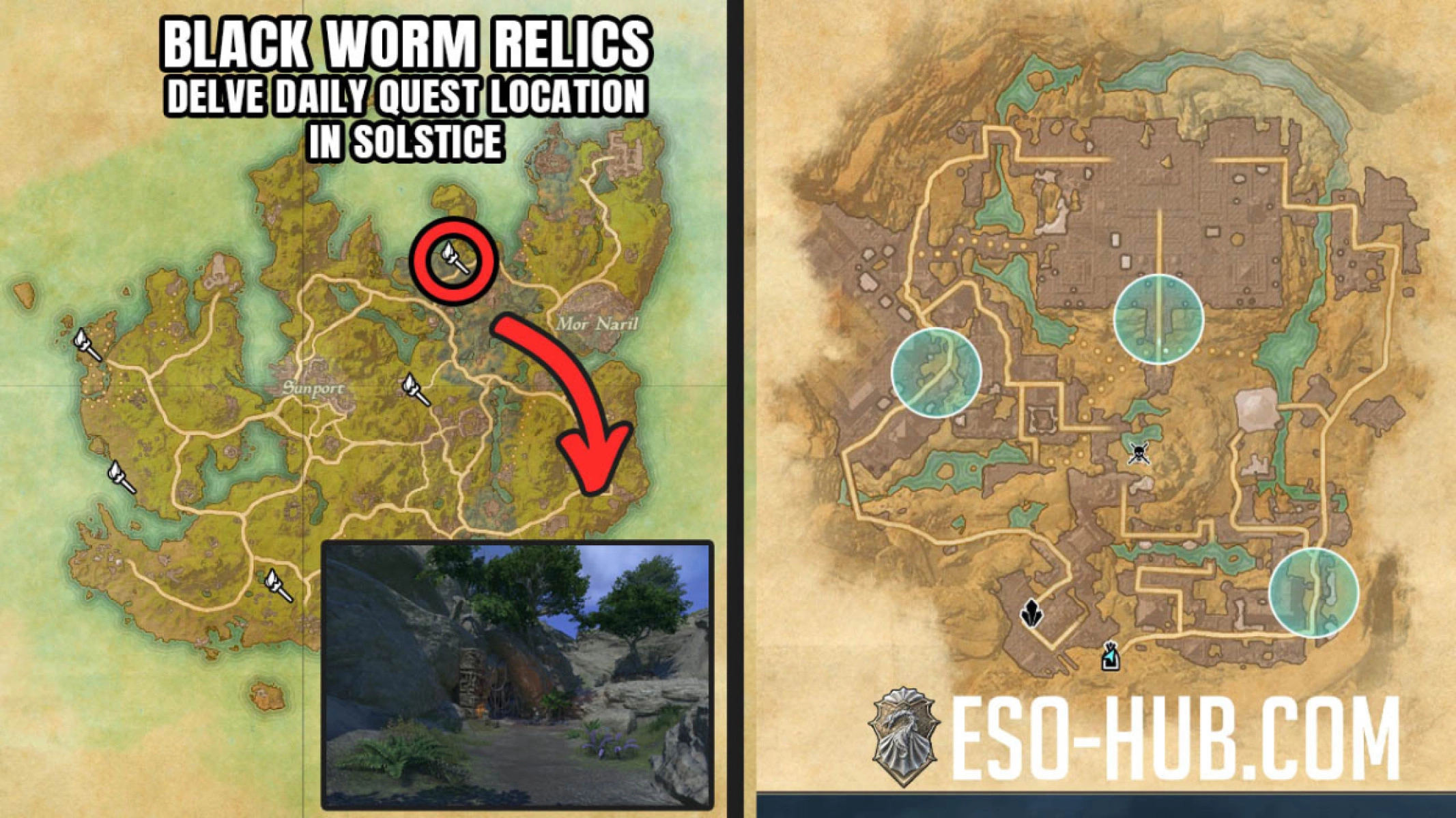 Black Worm Relics: Lair of the Black Worm delve map, entrance, and objectives to gather Worm Cult relics in Solstice.