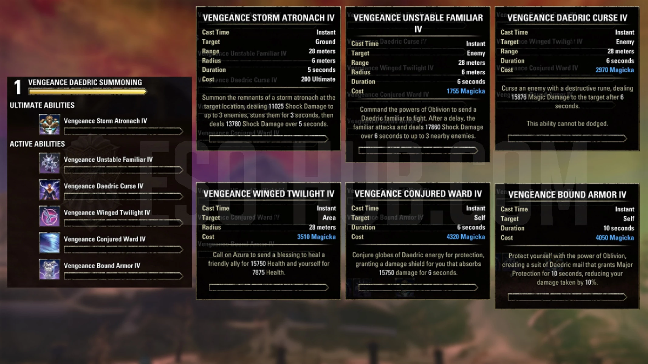 Sorcerer Vengeance Daedric Summoning skills that are available only inside the ESO Vengeance Campaign Test