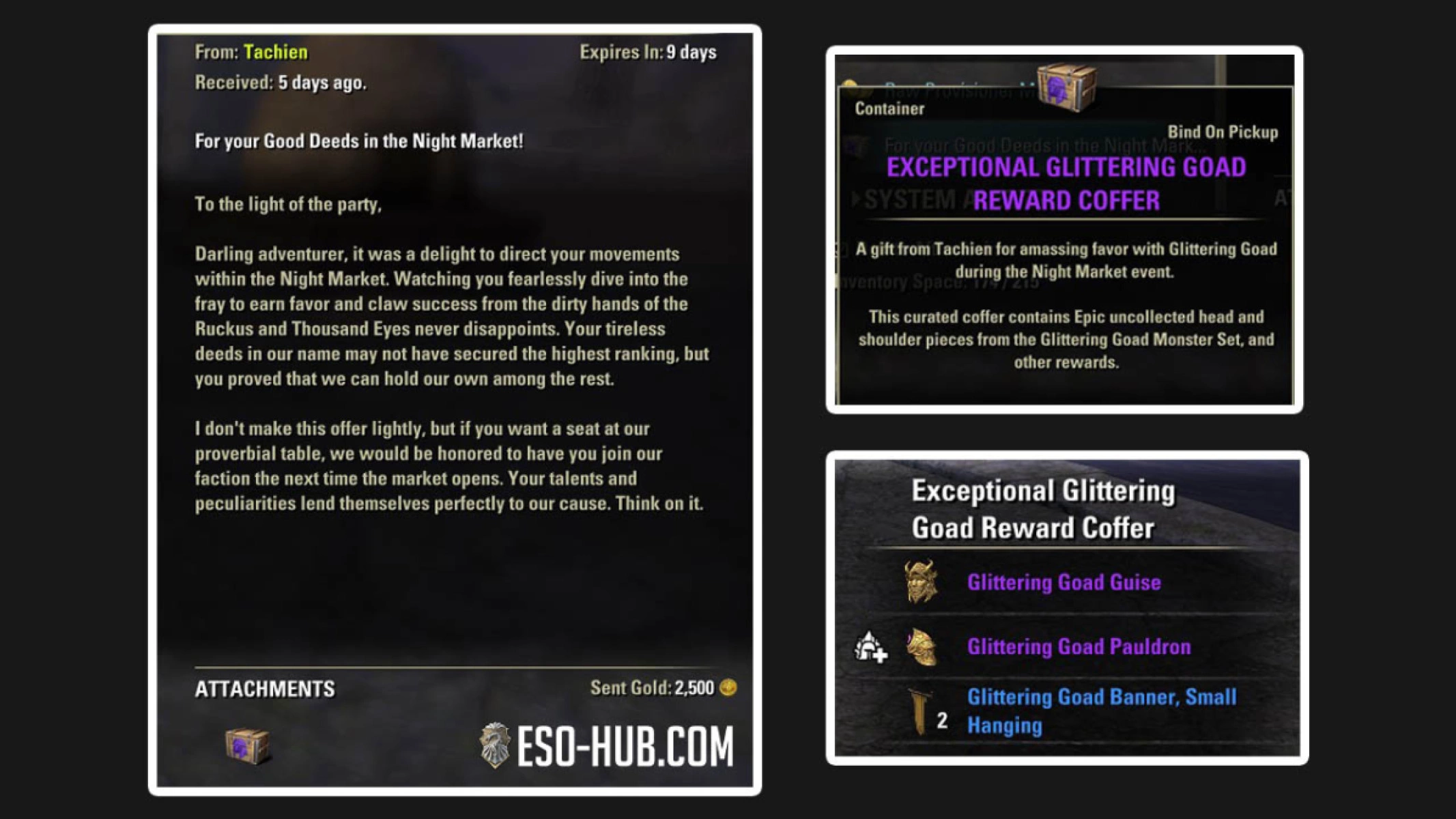 ESO Night Market Faction Reward when you come in second place is a purple coffer with purple