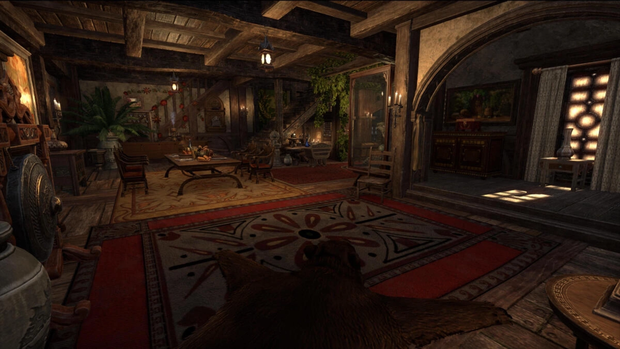 The residence of Tsamara, an Imperialized Khajiiti noble, built as a place for roleplaying hangouts with friends. Hidden throughout the house are tributes to the builder's ESO friends' characters, each marked with a red candle