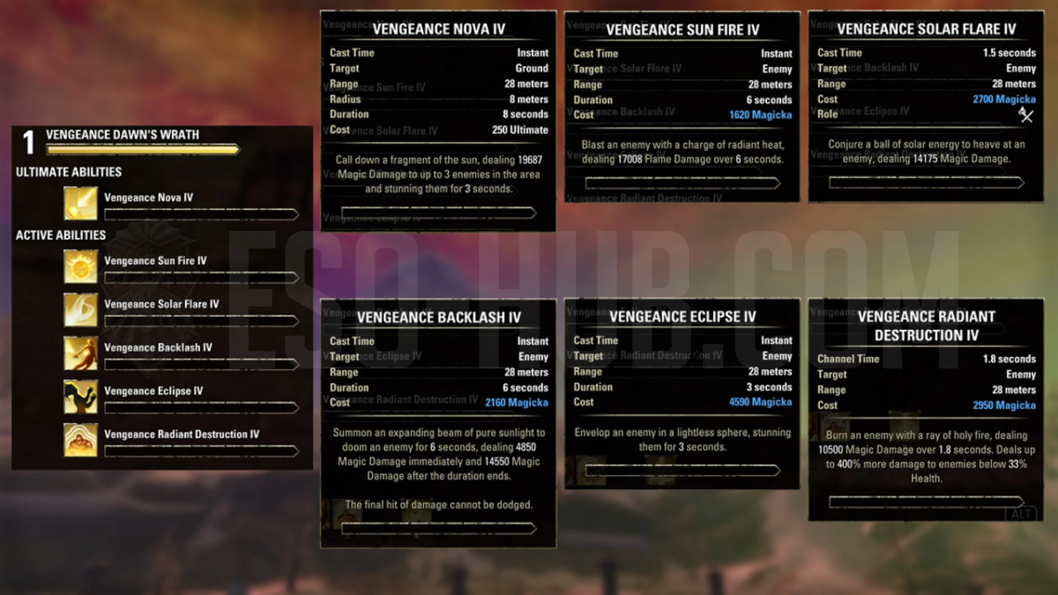 Templar Vengeance Dawn's Wrath skills that are available only inside the ESO Vengeance Campaign Test