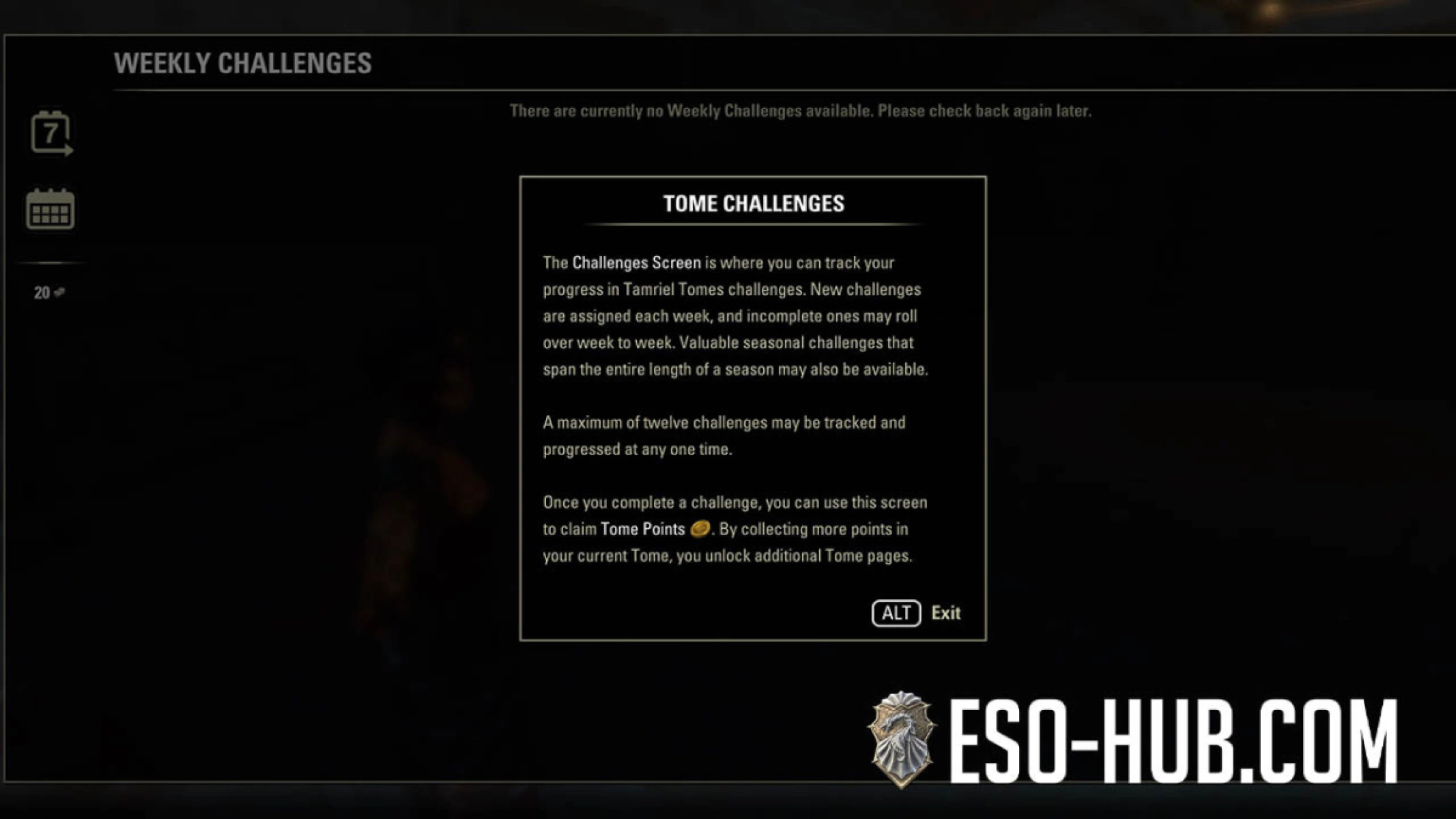 Early view of the Tomes Challenges in-game UI as seen on the U49 Week 1 Public Test Server. 
