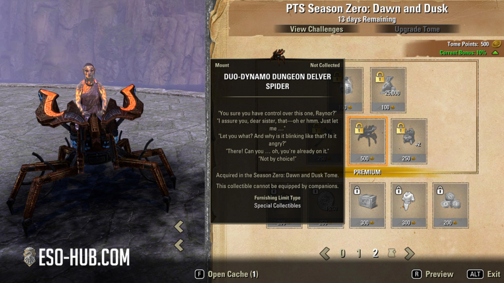 ESO Duo-Dynamo Dungeon Delver Spider mount is one of the Premium track rewards