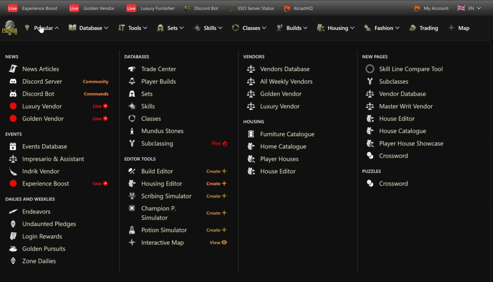 New Megamenu on ESO-Hub.com