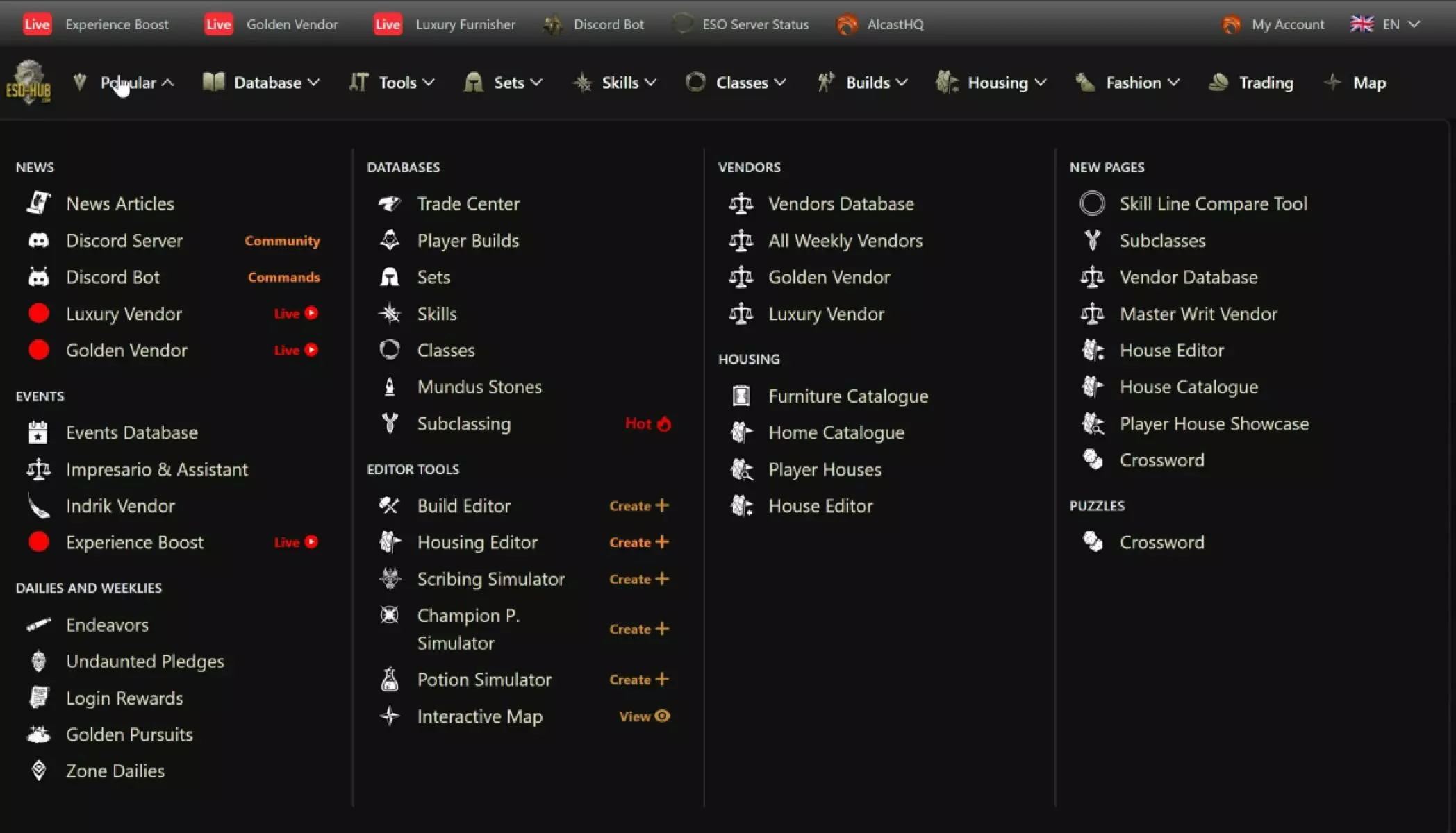 New Megamenu on ESO-Hub.com