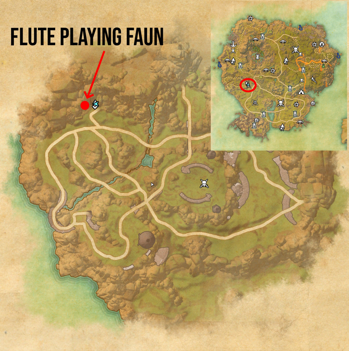 The flute playing faun location map on Galen